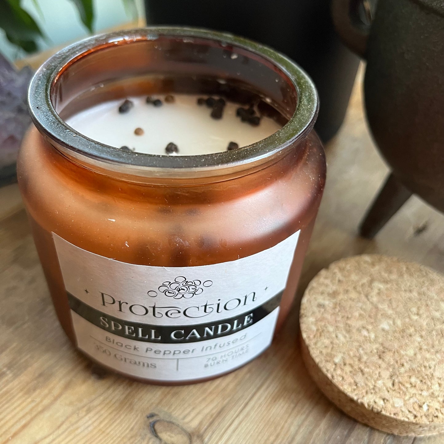 Large Glass Jar candle infused with black pepper for protection