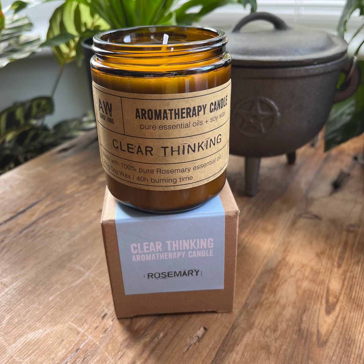 Glass jar aromatherapy candle for clear thinking with presentation box