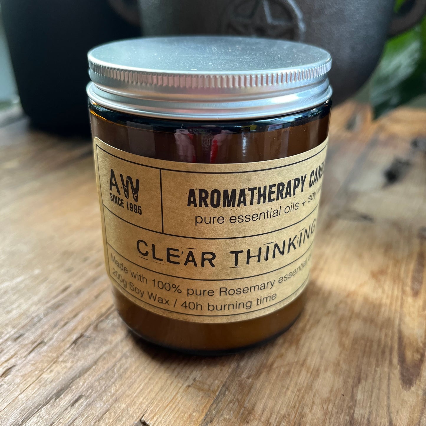 Lidded glass jar aromatherapy candle for clear thinking
