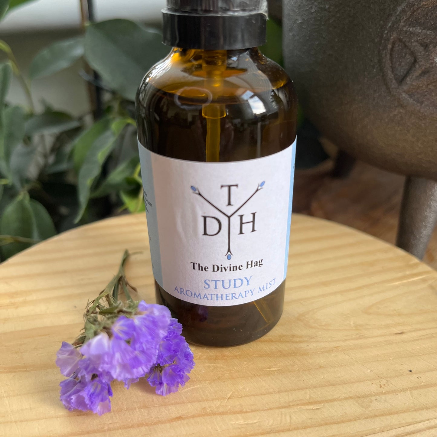 An essential oil Spray created by The Divine Hag to help wth focus and concentration while studying