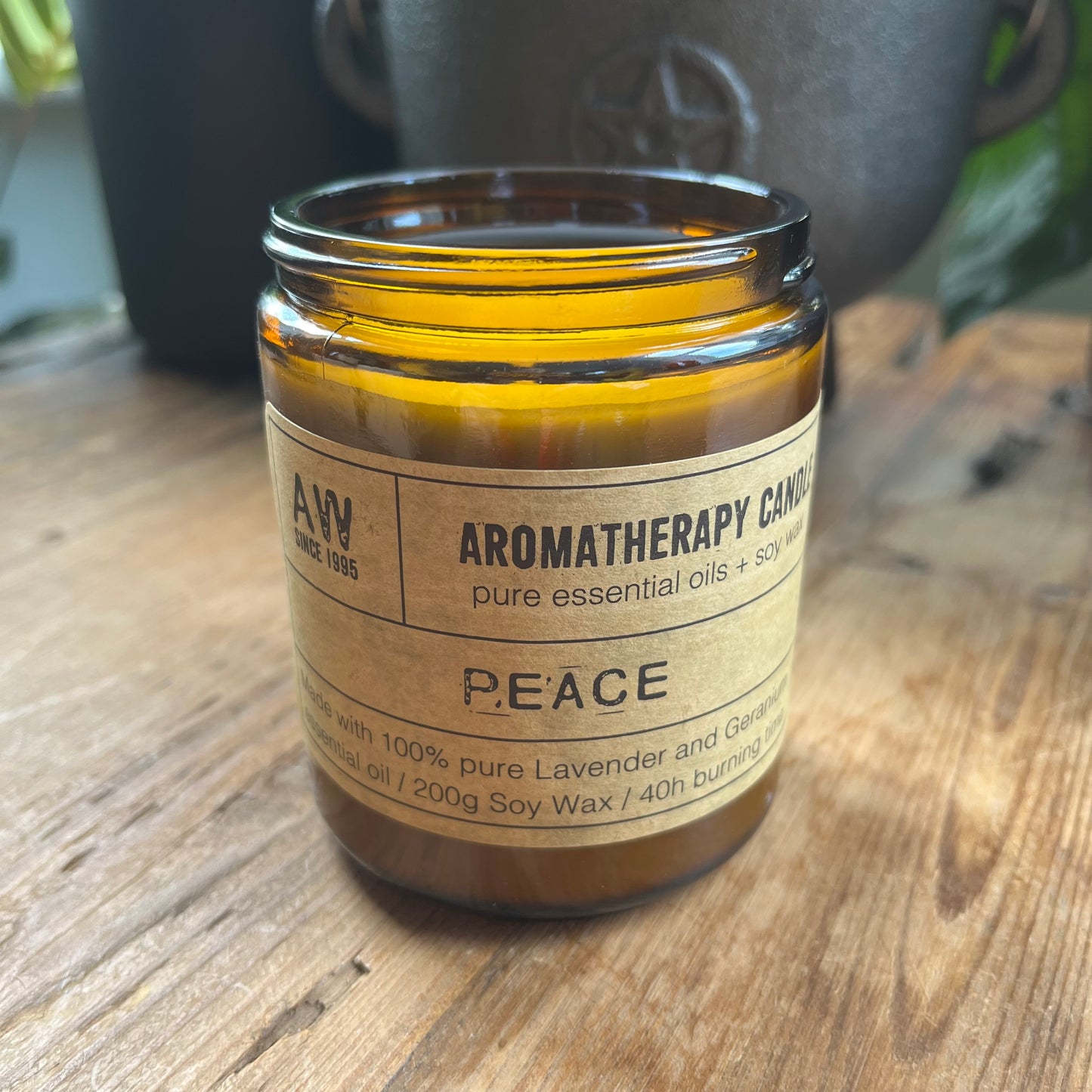 Glass jar aromethepy candle for peace