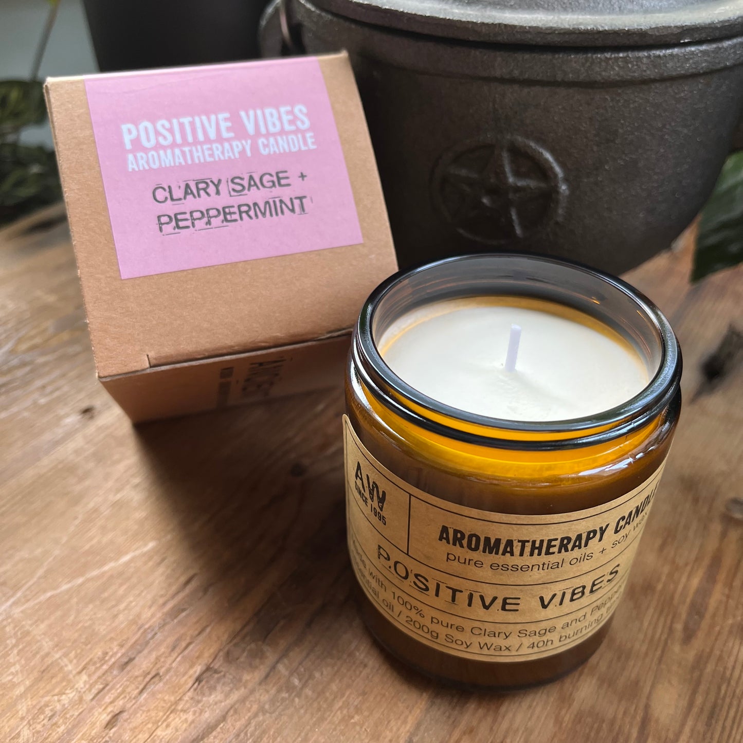 Positive vibes aromatheraphy candle in a glass jar with presentaion box
