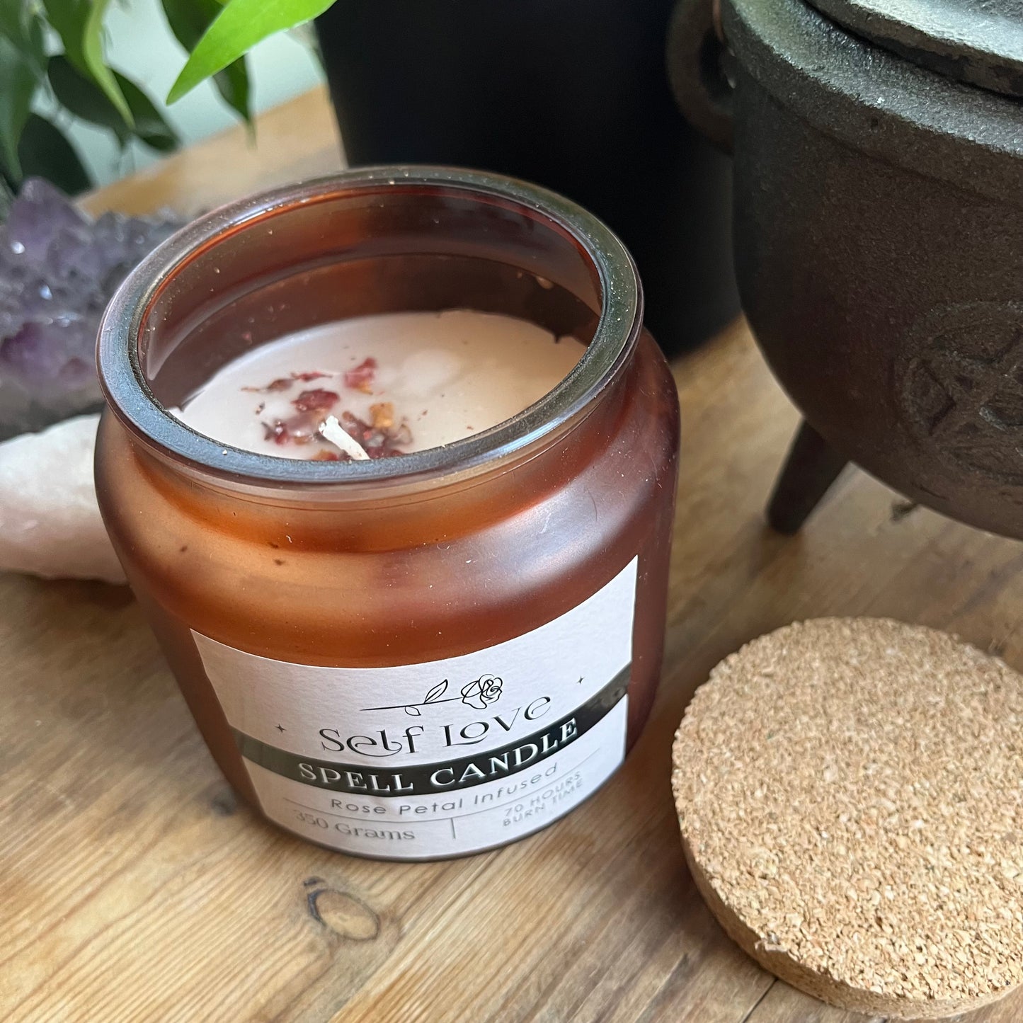 Large Glass Jar candle infused with rose petals for self love