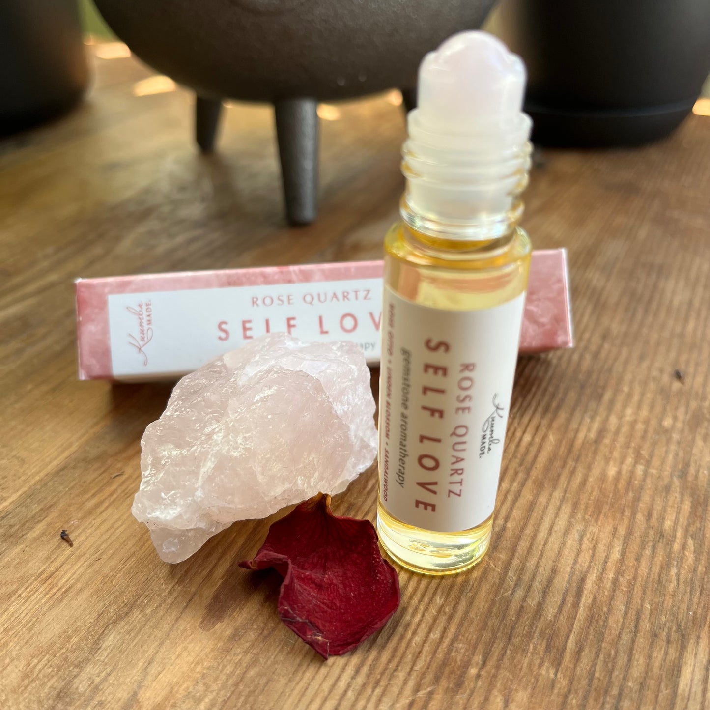 A daily ritual for self-love, emotional healing, and heart-soothing energy. Infused with calming essential oils and a real rose quartz crystal rollerball tip
