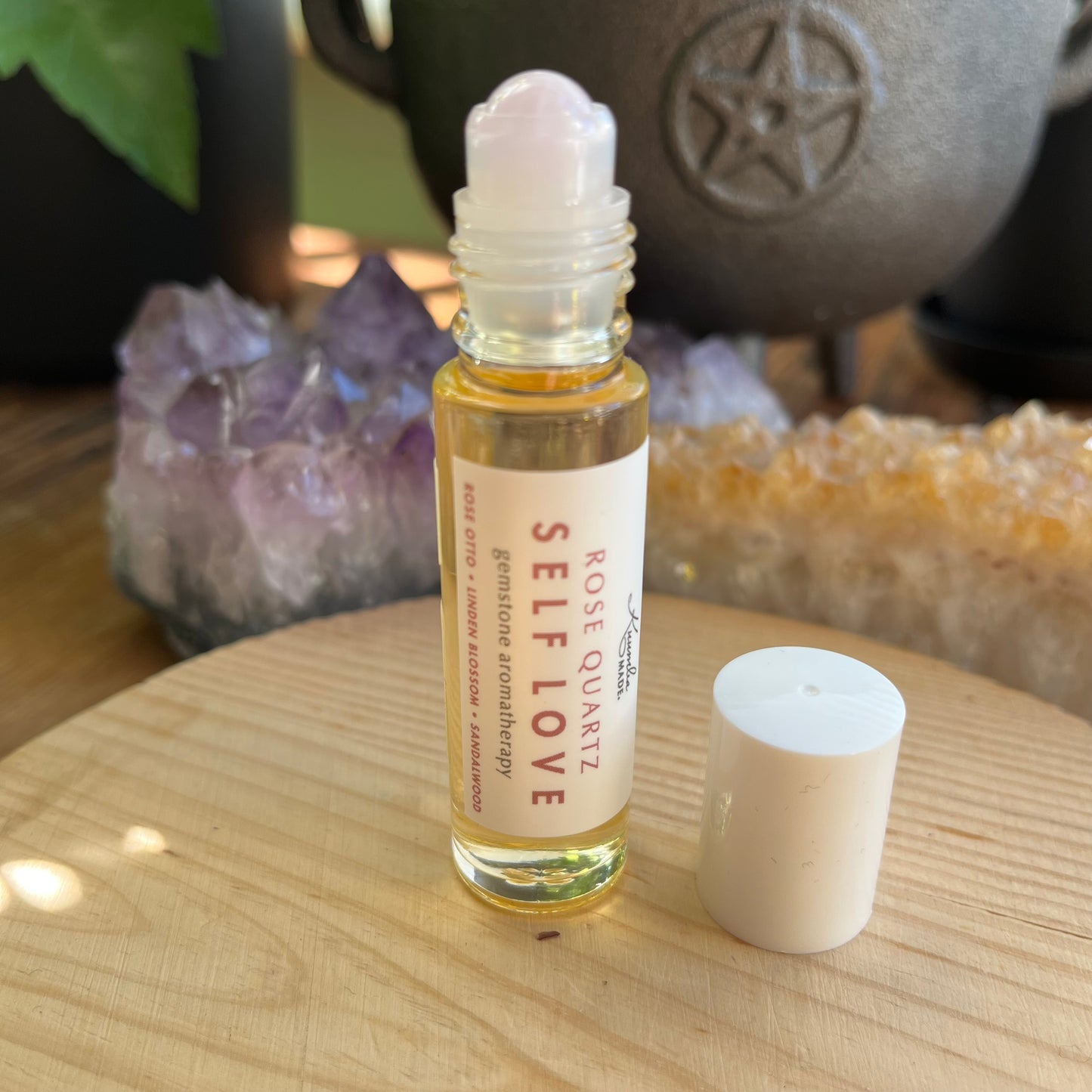 A daily ritual for self-love, emotional healing, and heart-soothing energy. Infused with calming essential oils and a real rose quartz crystal rollerball tip
