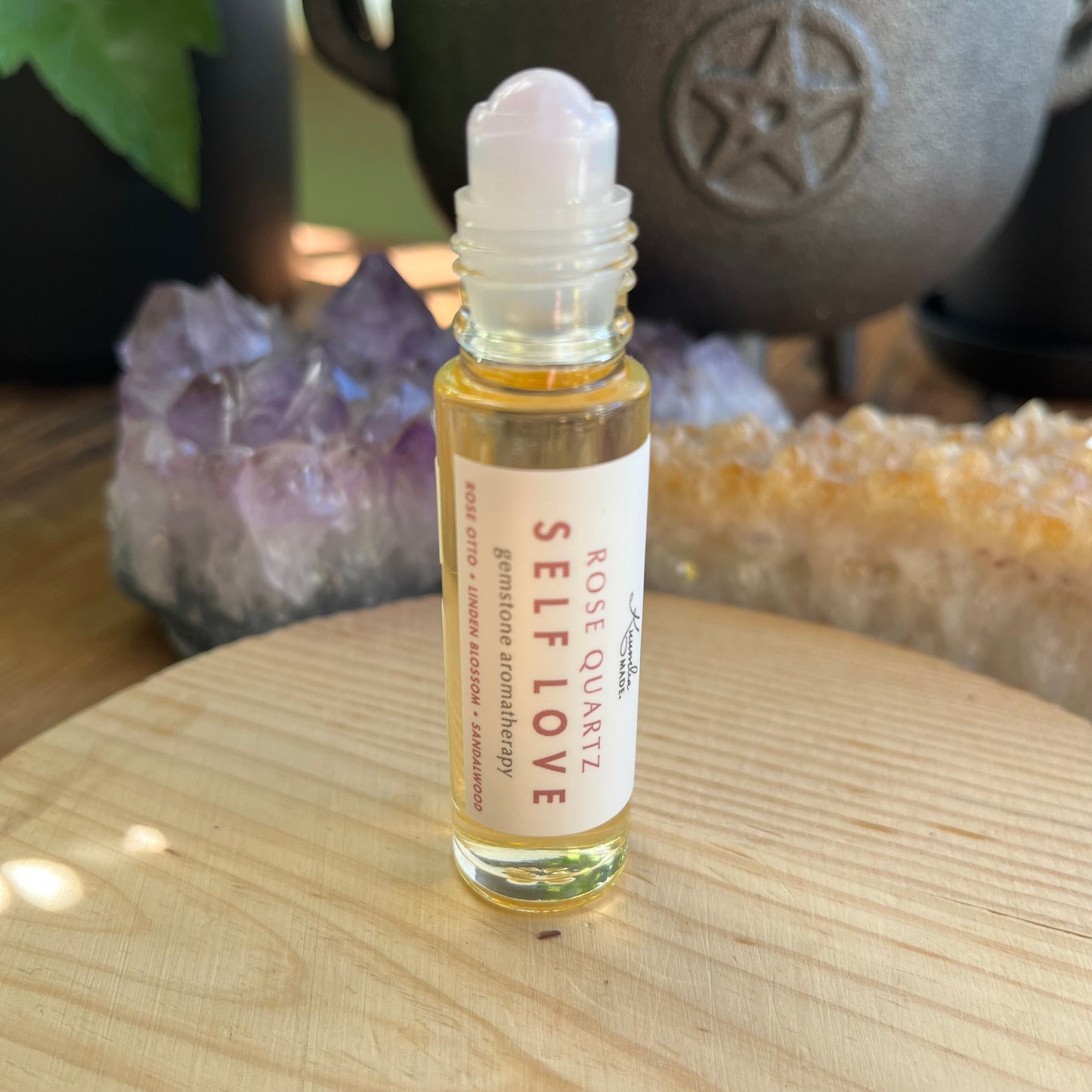 A daily ritual for self-love, emotional healing, and heart-soothing energy. Infused with calming essential oils and a real rose quartz crystal rollerball tip