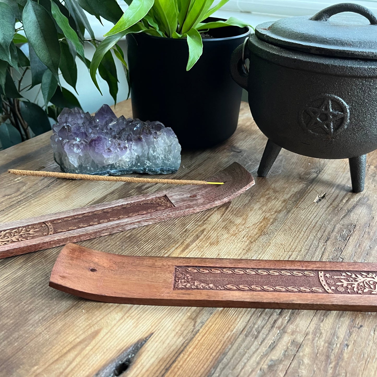 Traditional ski shaped wooden Incense Stick Holder