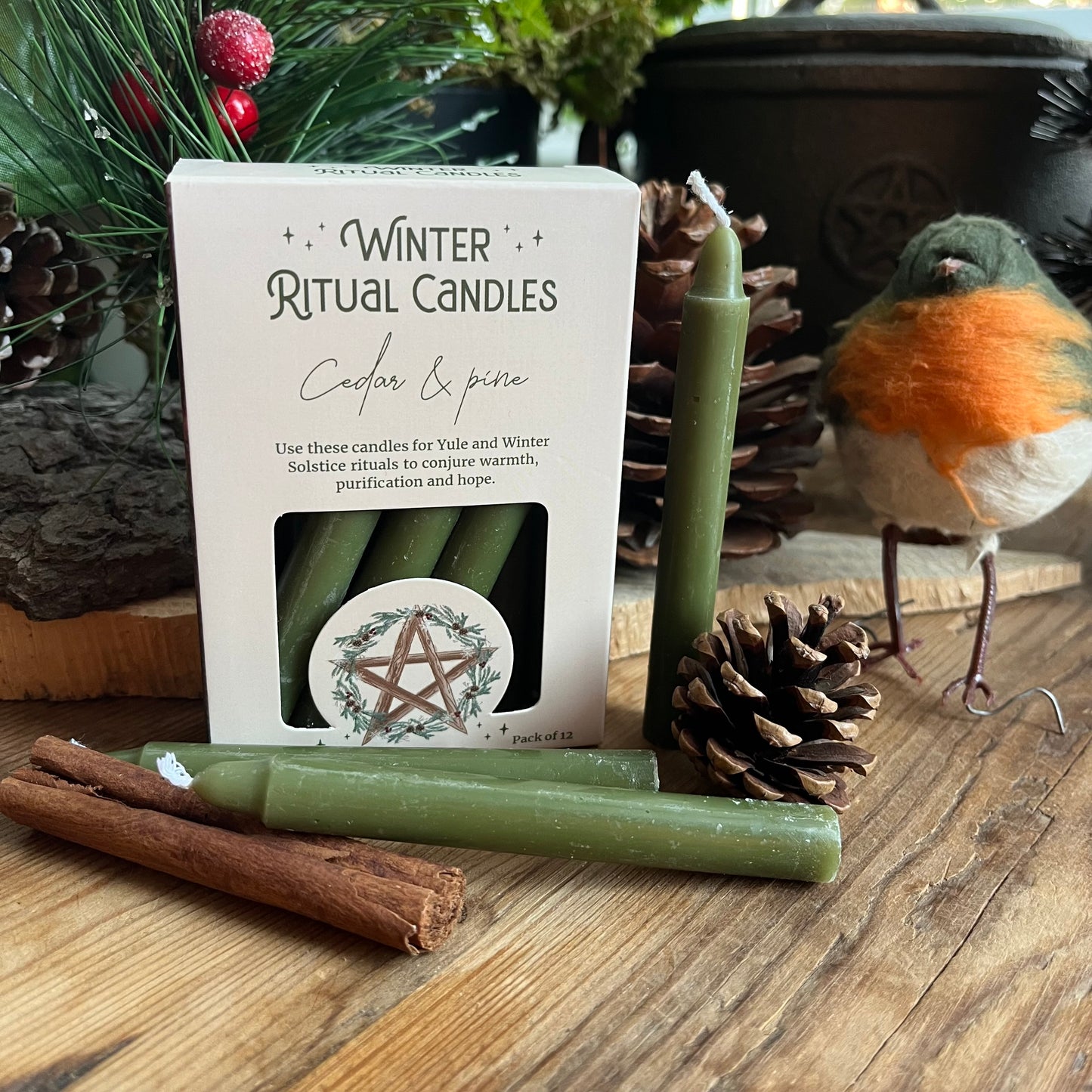 Cedar and Pine Winter Ritual Spell candles