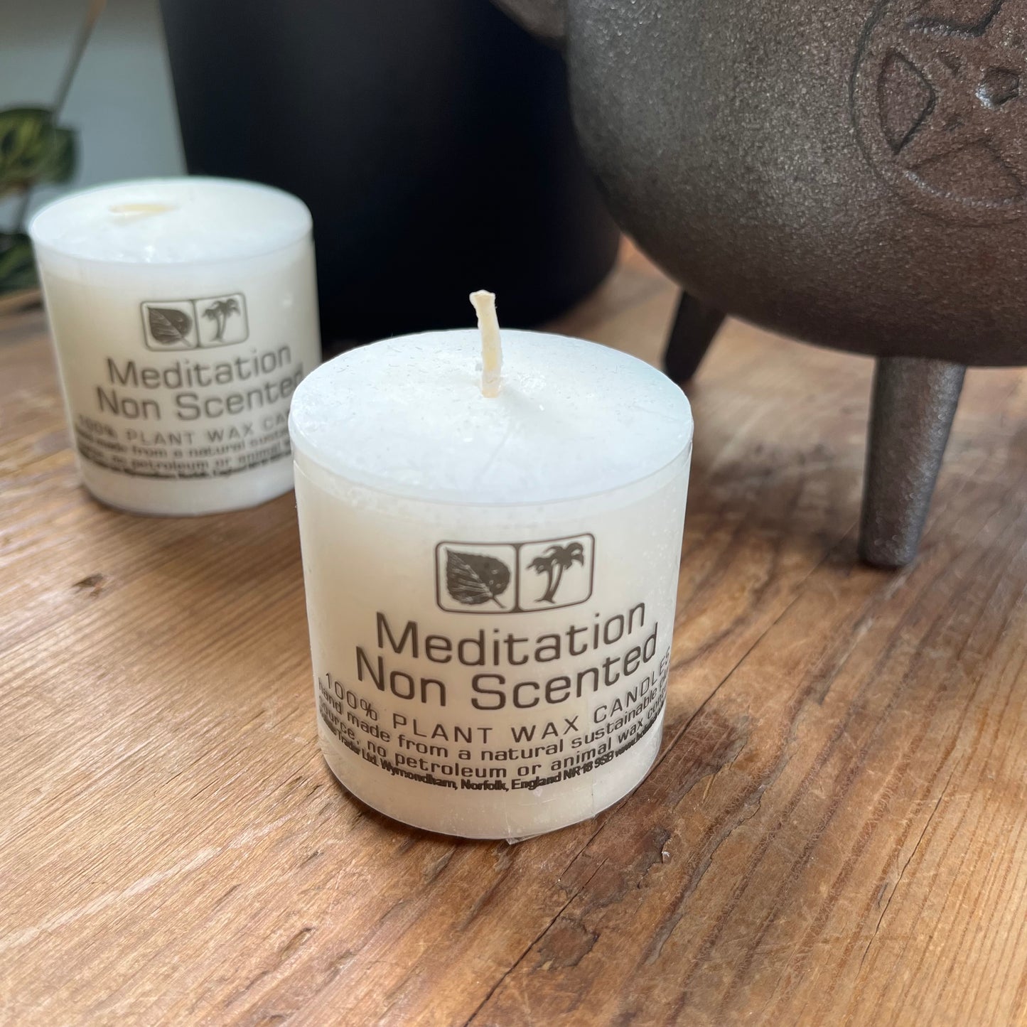 Small white votive non scented candle for meditation