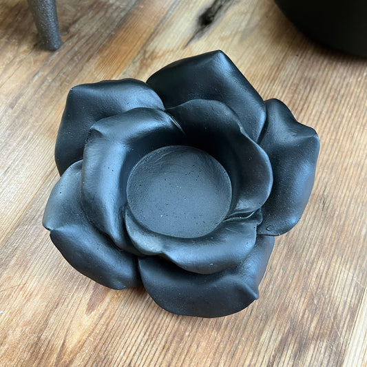 Black Resin Rose with space for a tealight candle in the centre 