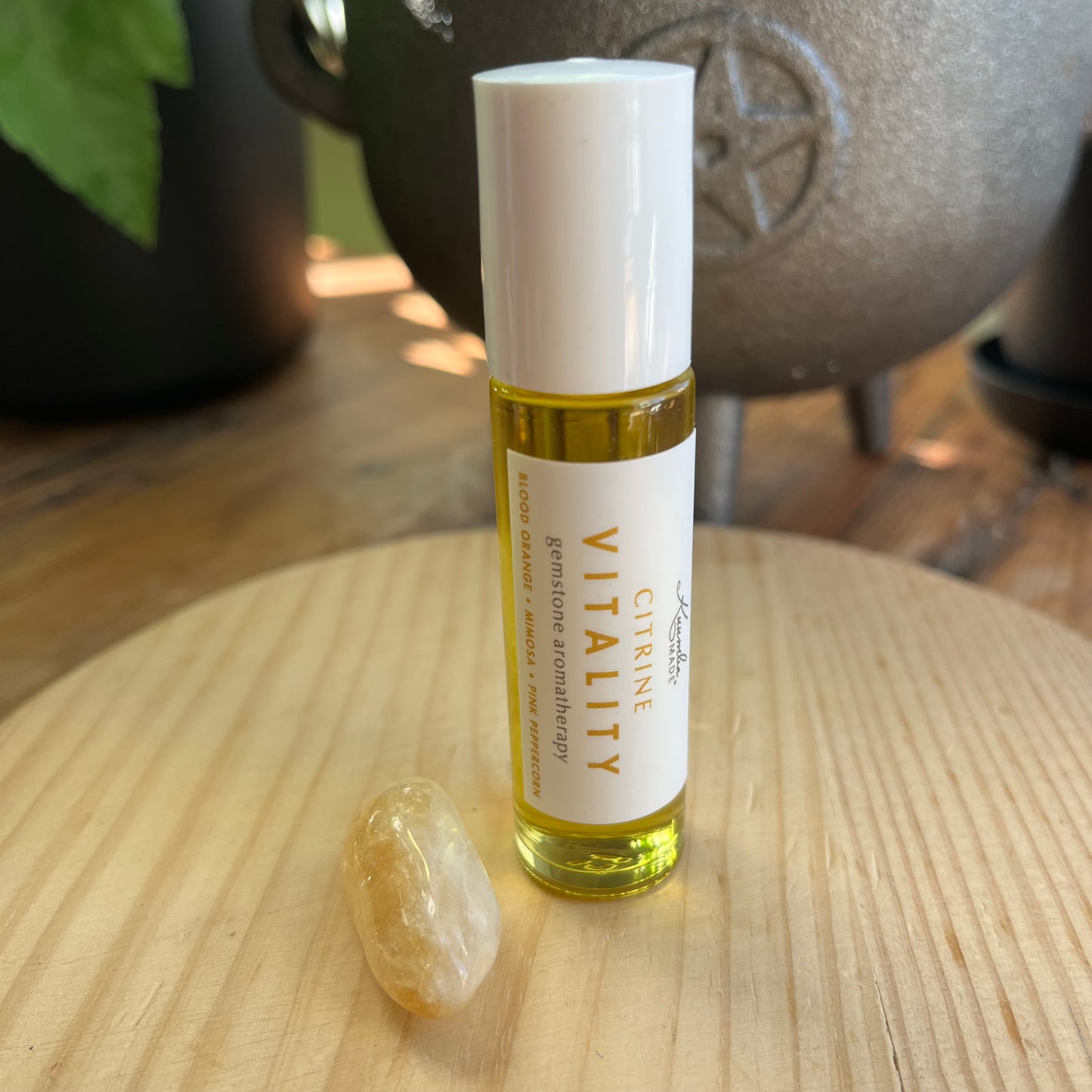Citrine Vitality Roller combines vibrant citrus, exotic florals to awaken your senses with a citrine gemstone rollerball to enhance its radiant energy, 