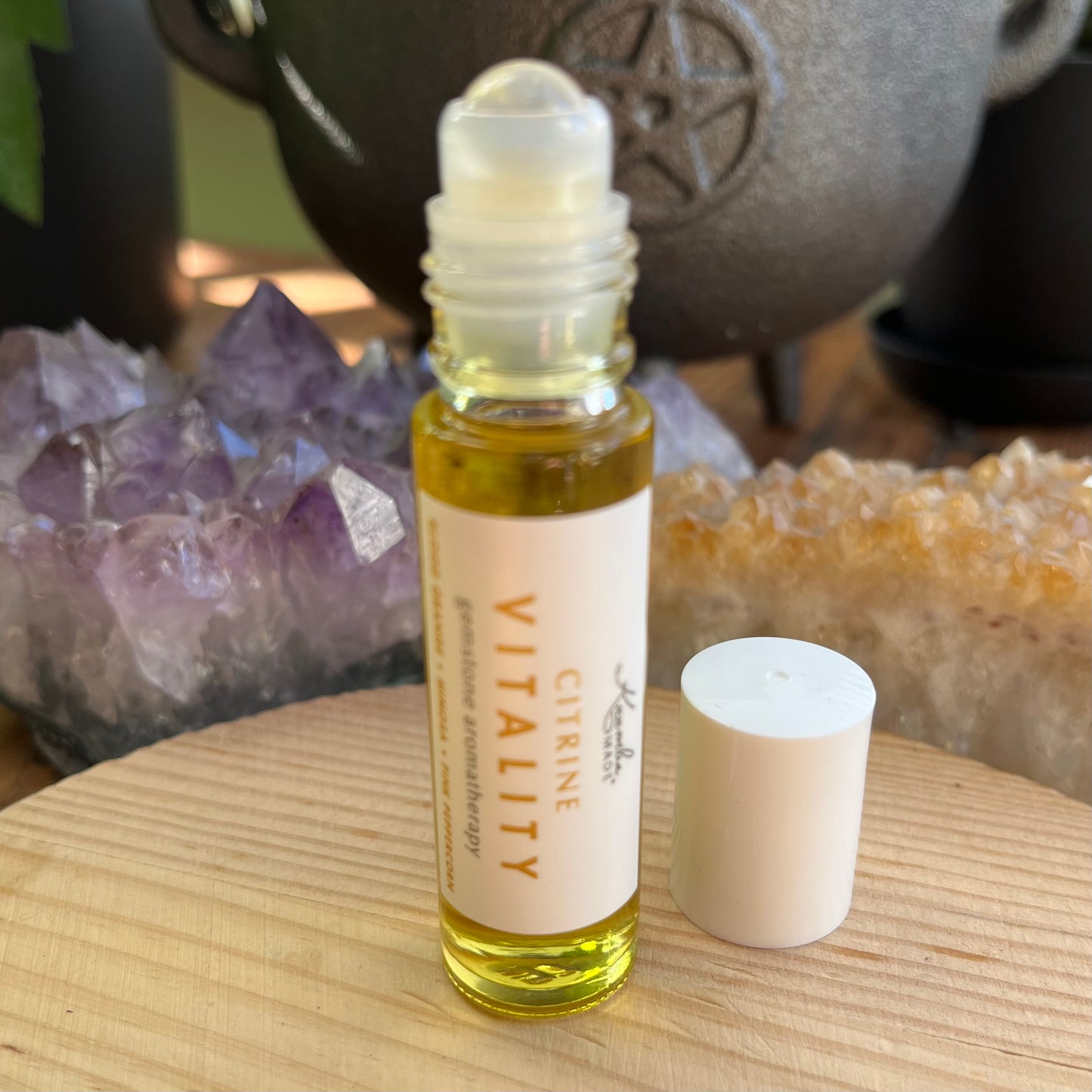 Citrine Vitality Roller combines vibrant citrus, exotic florals to awaken your senses with a citrine gemstone rollerball to enhance its radiant energy, 
