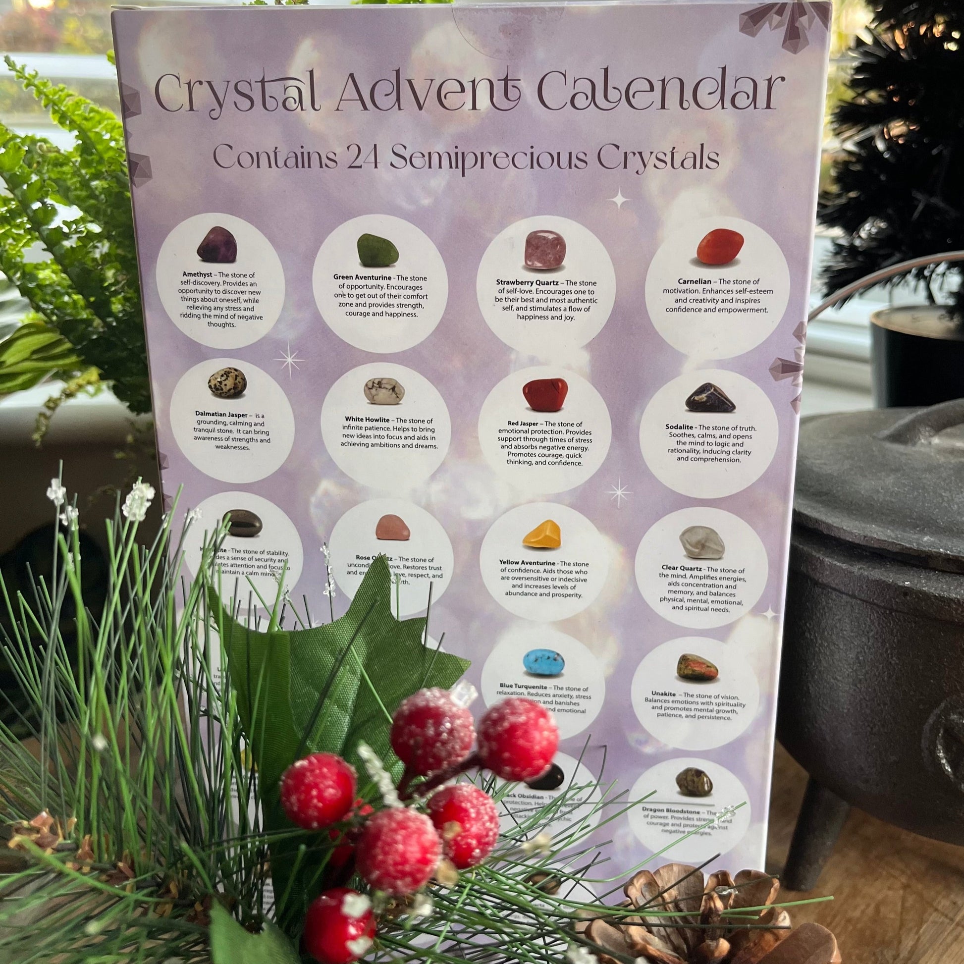 Lilac Crystal Advent Calendar containing 24 crystals