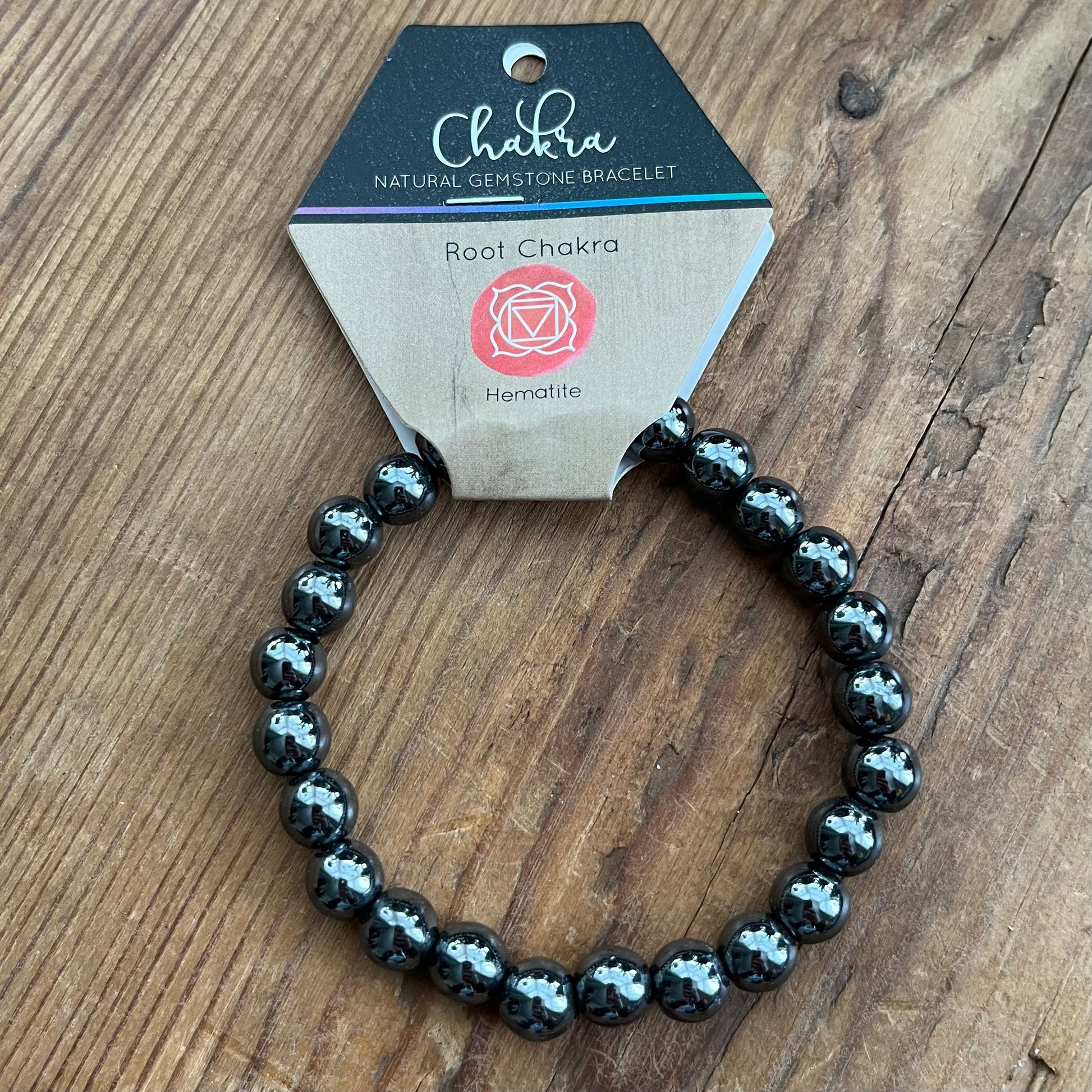 Hematite Beaded Bracelet for the root Chakra in a black velvet bag