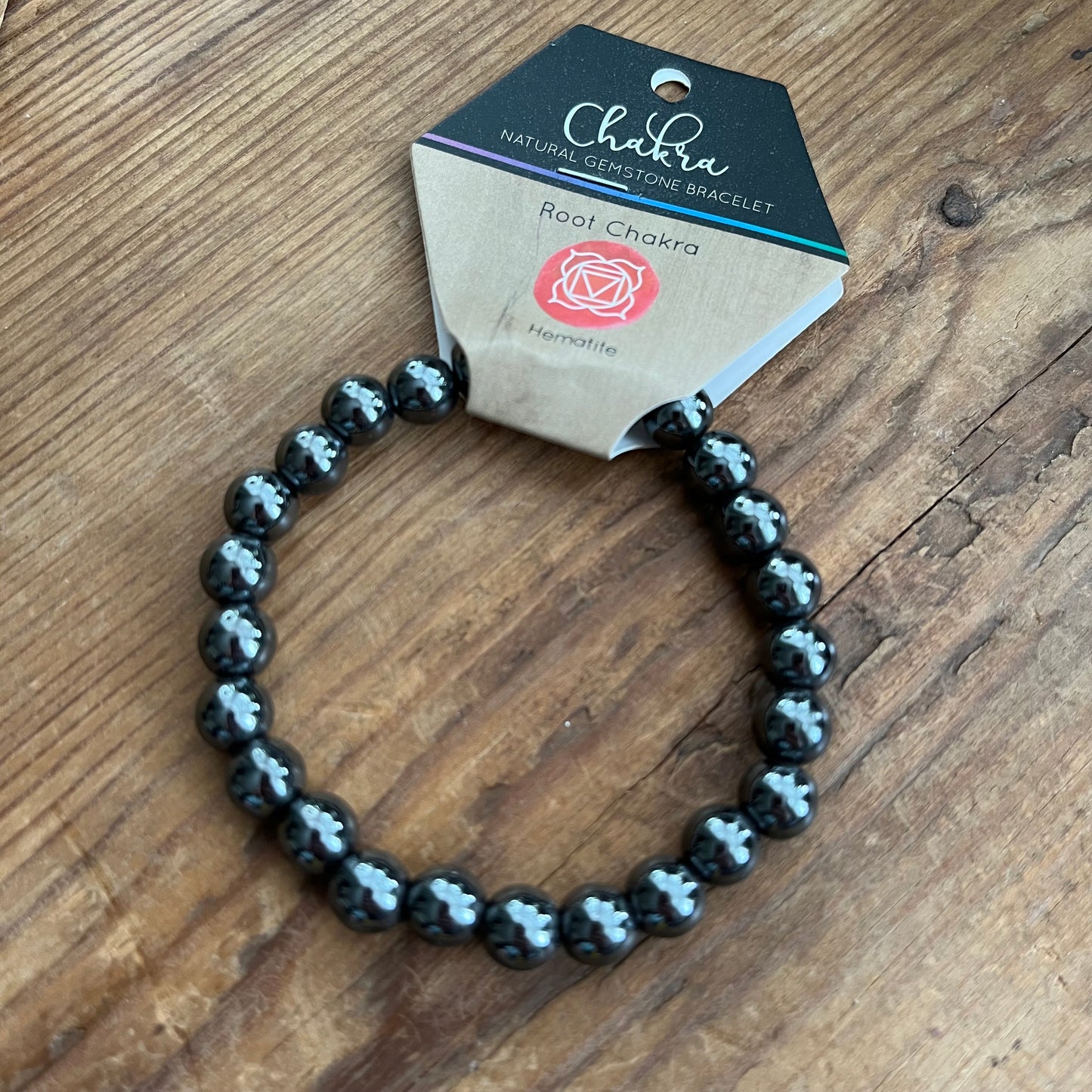 Hematite Beaded Bracelet for the root Chakra in a black velvet bag