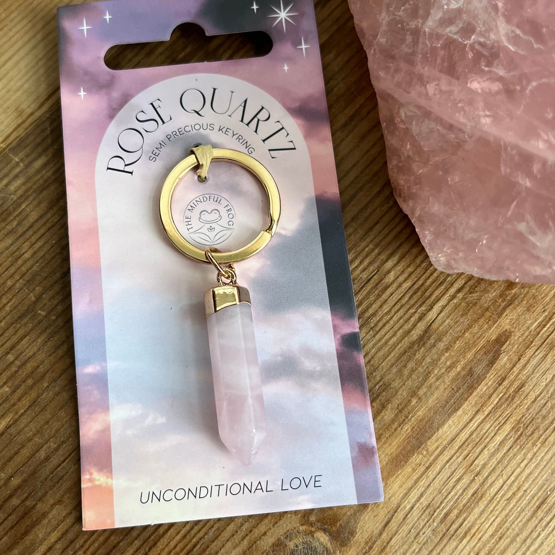 Rose Quartz pendent on a keyring