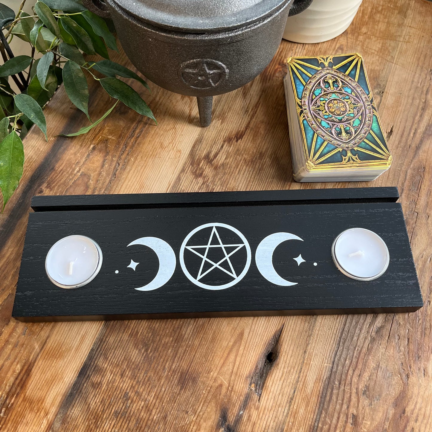 Black Triple Moon Tarot Stand Tealight Holder