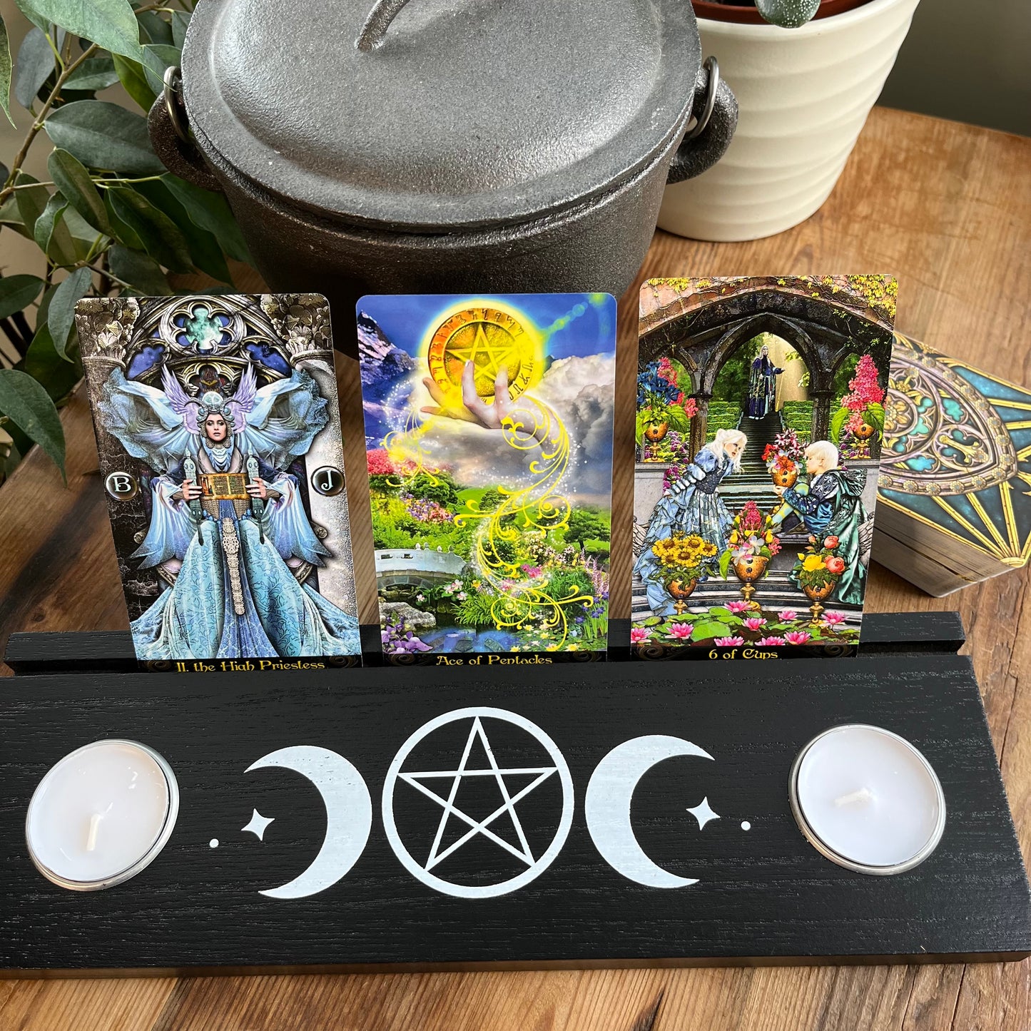 Black Triple Moon Tarot Stand Tealight Holder