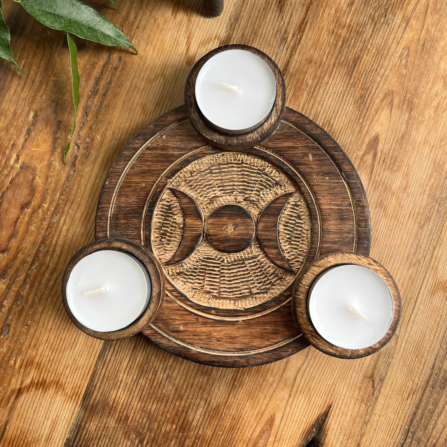 Triple Moon Wooden Tealight Candle Holder