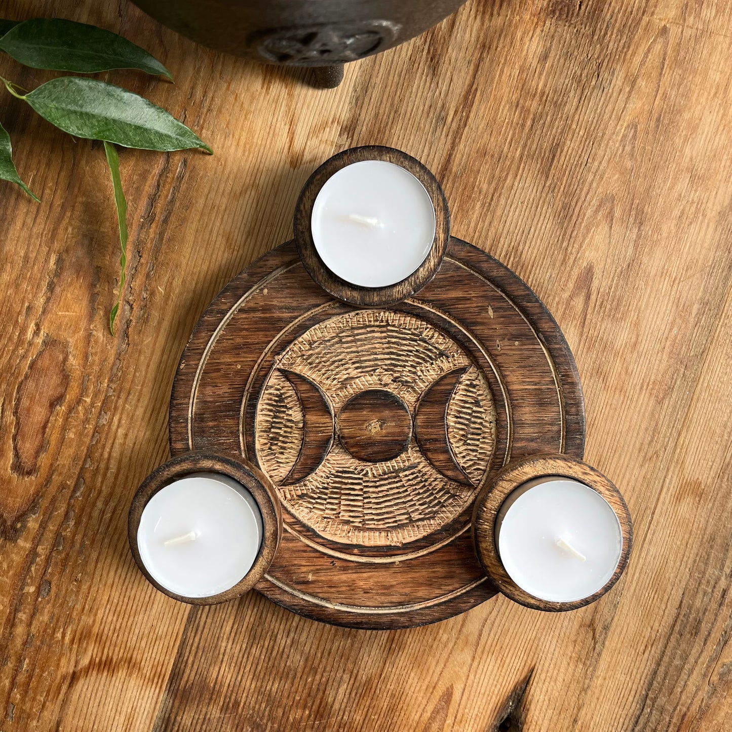 Triple Moon Wooden Tealight Candle Holder