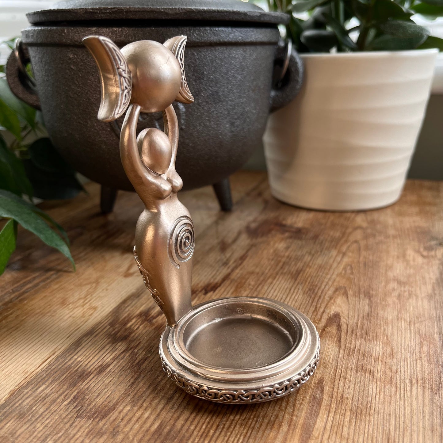 Bronze Spiral Goddess Tealight Holder - 12cm