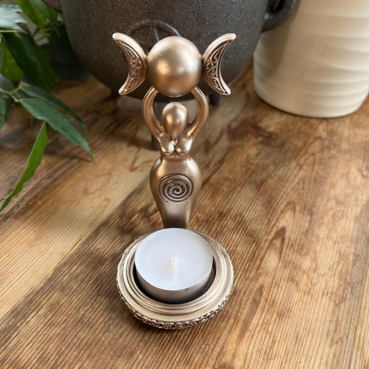 Bronze Spiral Goddess Tealight Holder - 12cm