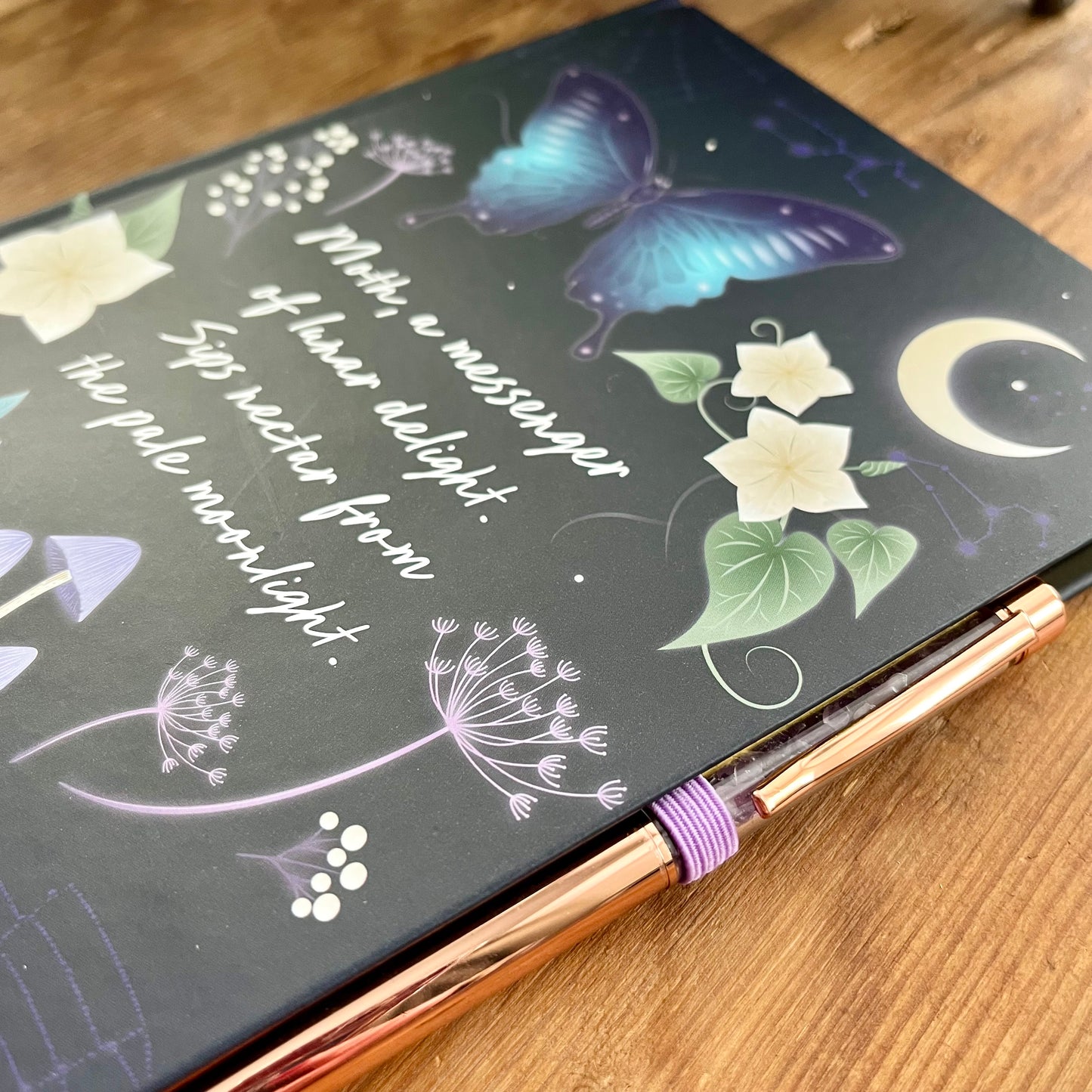 Midnight Moth Journal with Amethyst Pen