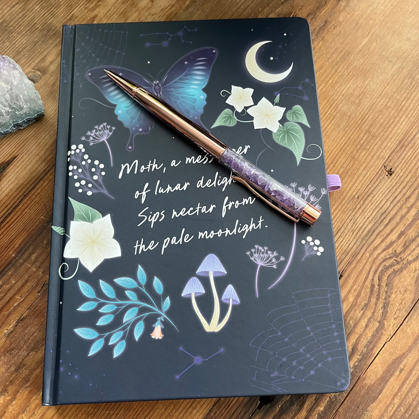 Midnight Moth Journal with Amethyst Pen