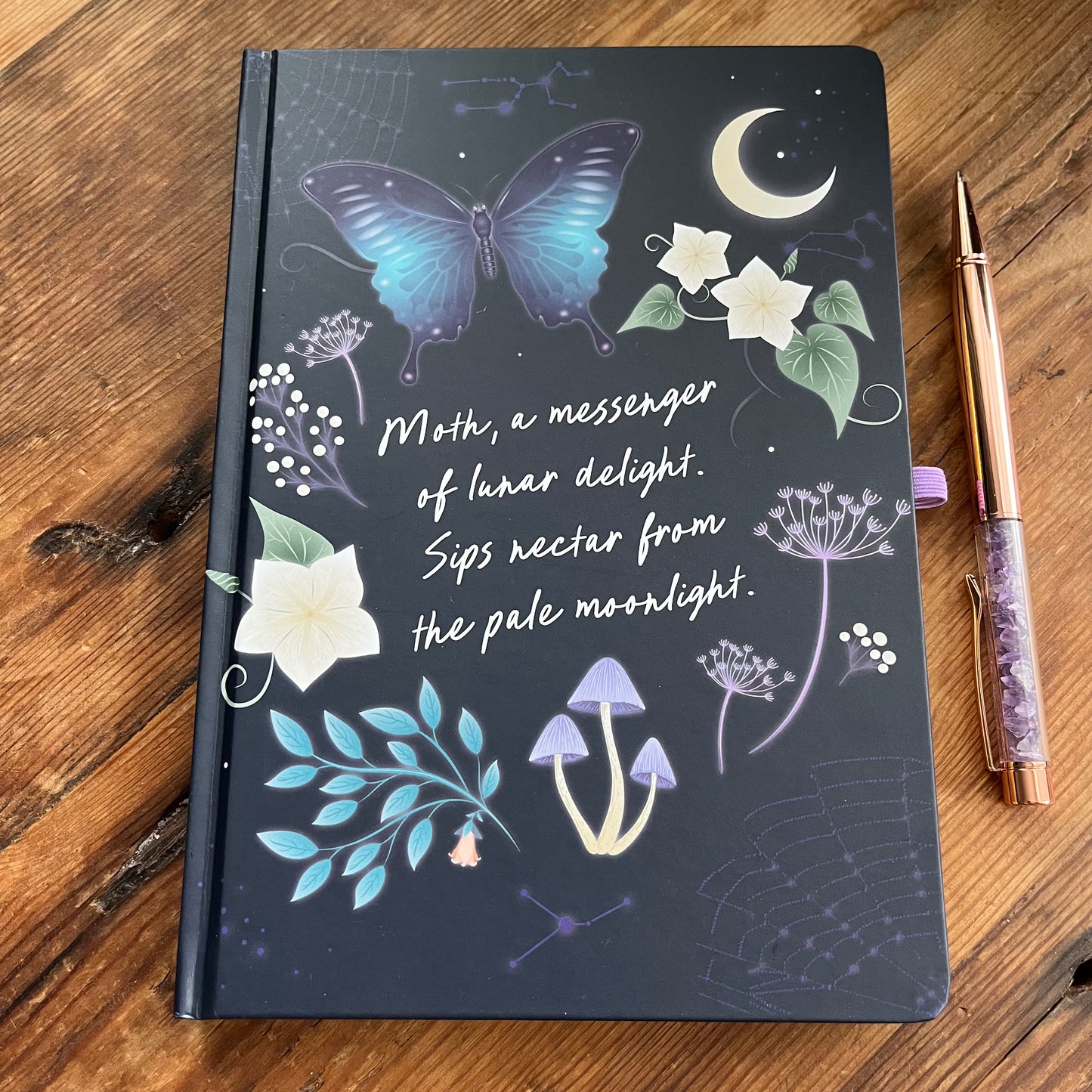 Midnight Moth Journal with Amethyst Pen