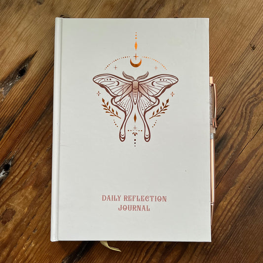 Luna Moth Daily Reflections Journal with Clear Quartz Pen