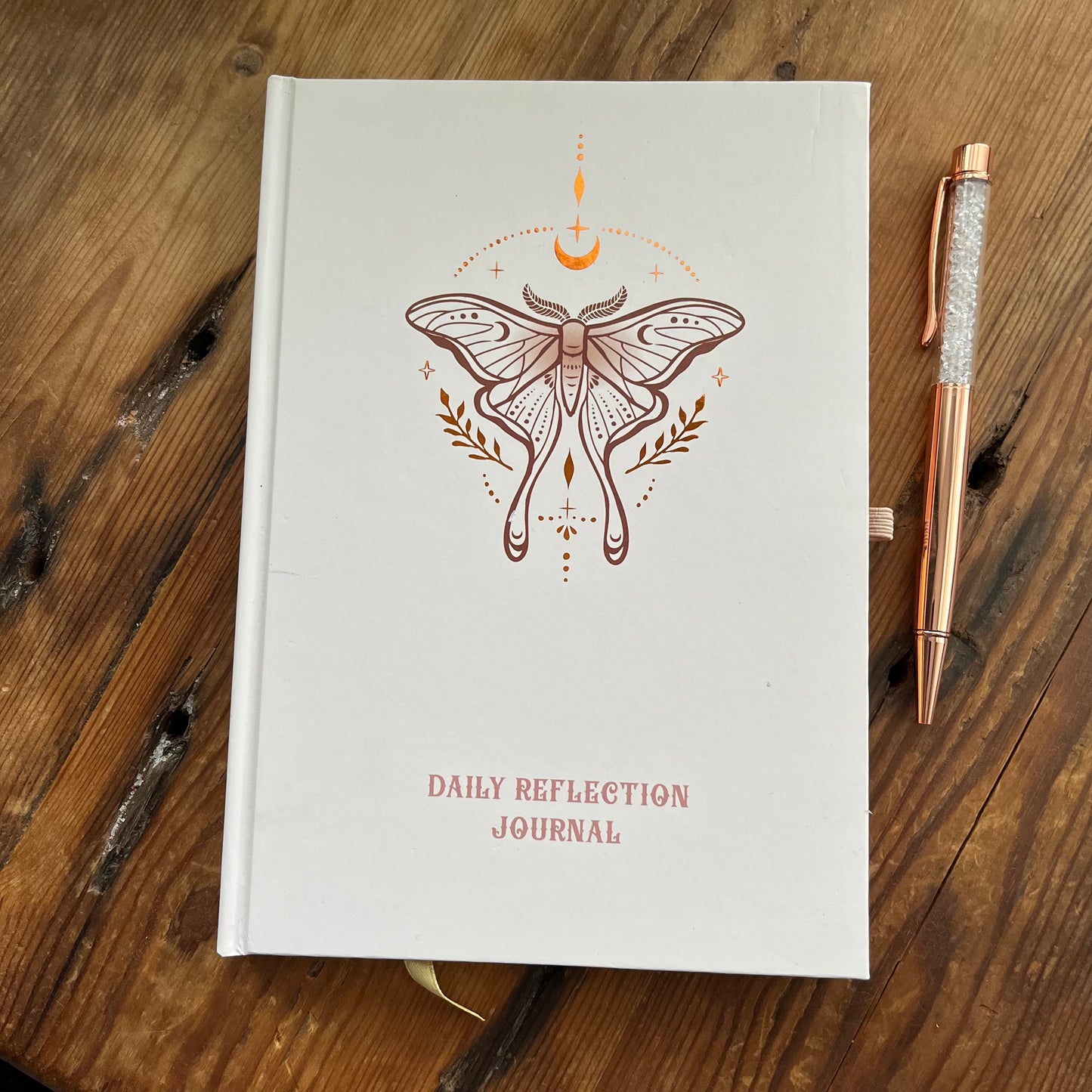 Luna Moth Daily Reflections Journal with Clear Quartz Pen