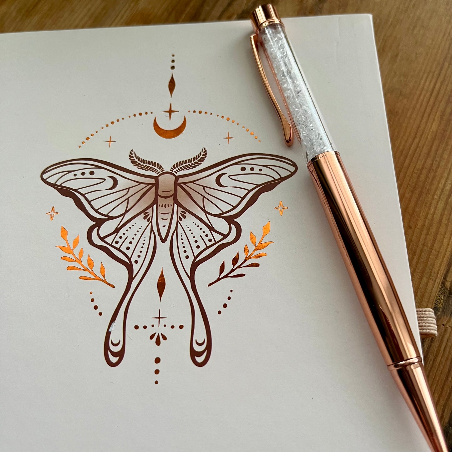 Luna Moth Daily Reflections Journal with Clear Quartz Pen