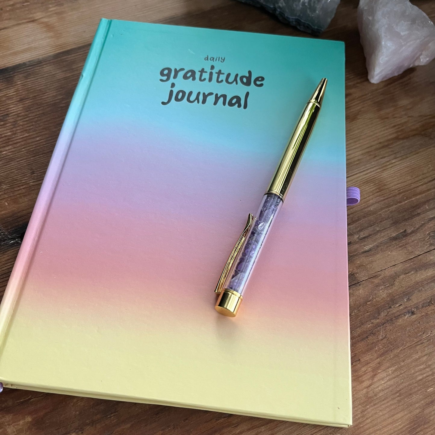 Multicoloured Gratitude Journal with Amethyst Pen