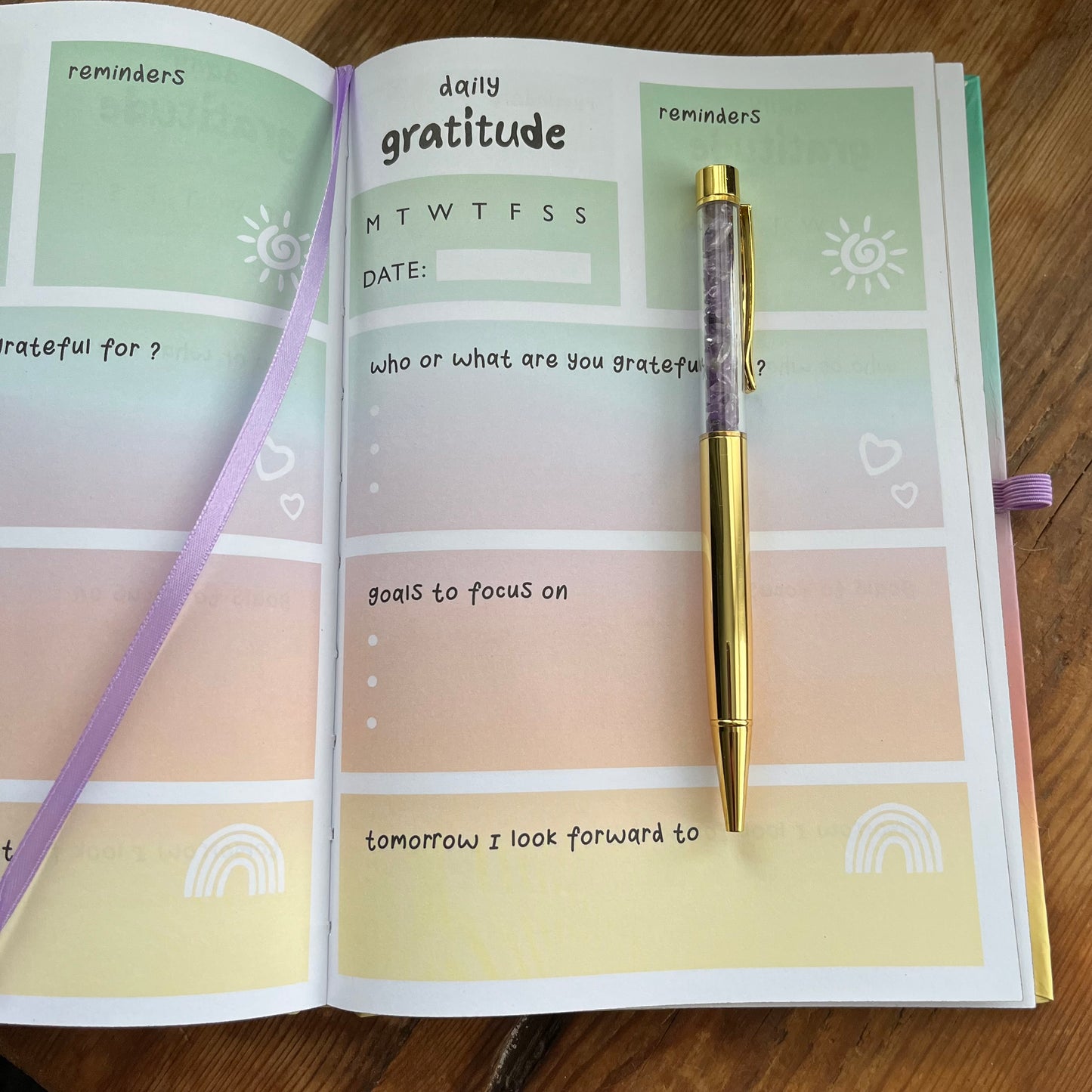 Multicoloured Gratitude Journal with Amethyst Pen