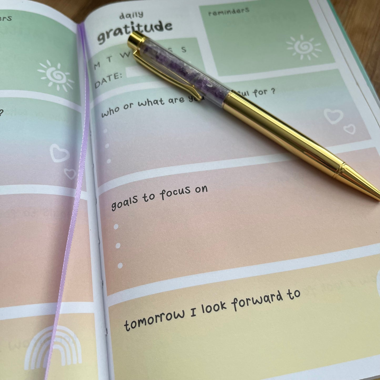 Multicoloured Gratitude Journal with Amethyst Pen