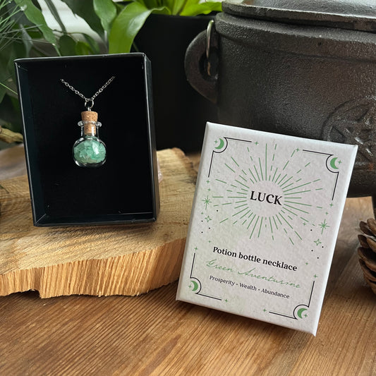 Luck Green Aventurine Crystal Chip Potion Bottle Necklace