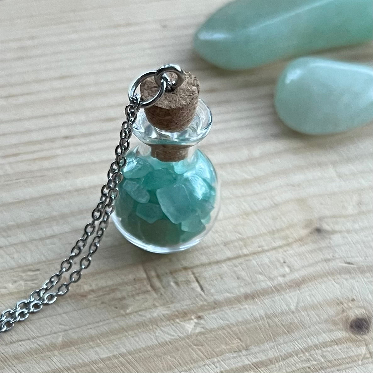 Luck Green Aventurine Crystal Chip Potion Bottle Necklace