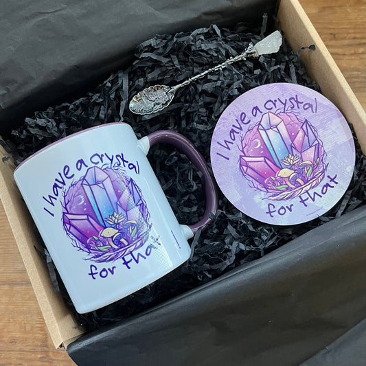 Mug and coaster set with crystal design in a box