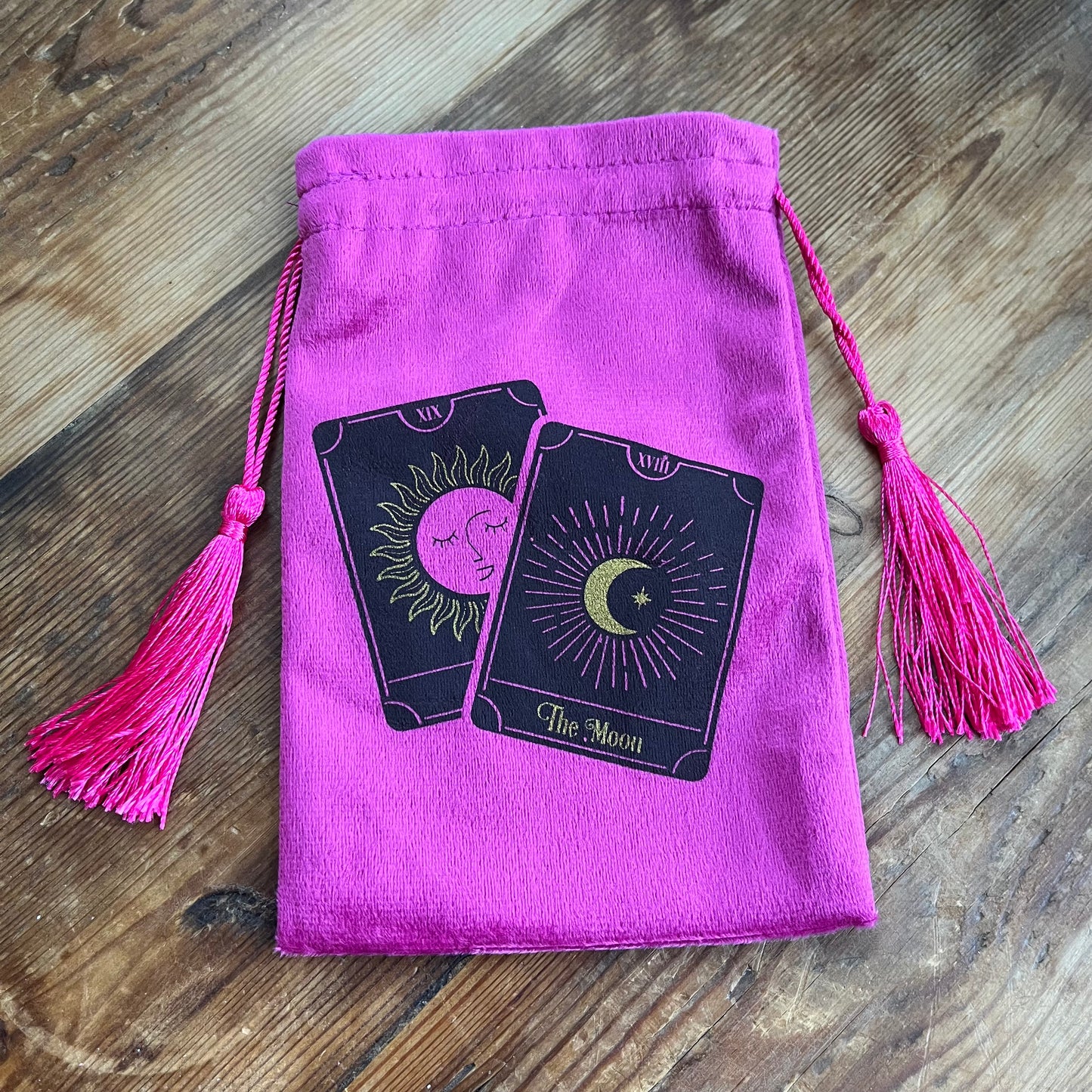 Moon & Sun Tarot/Oracle Card  Bag - Pink Velvet
