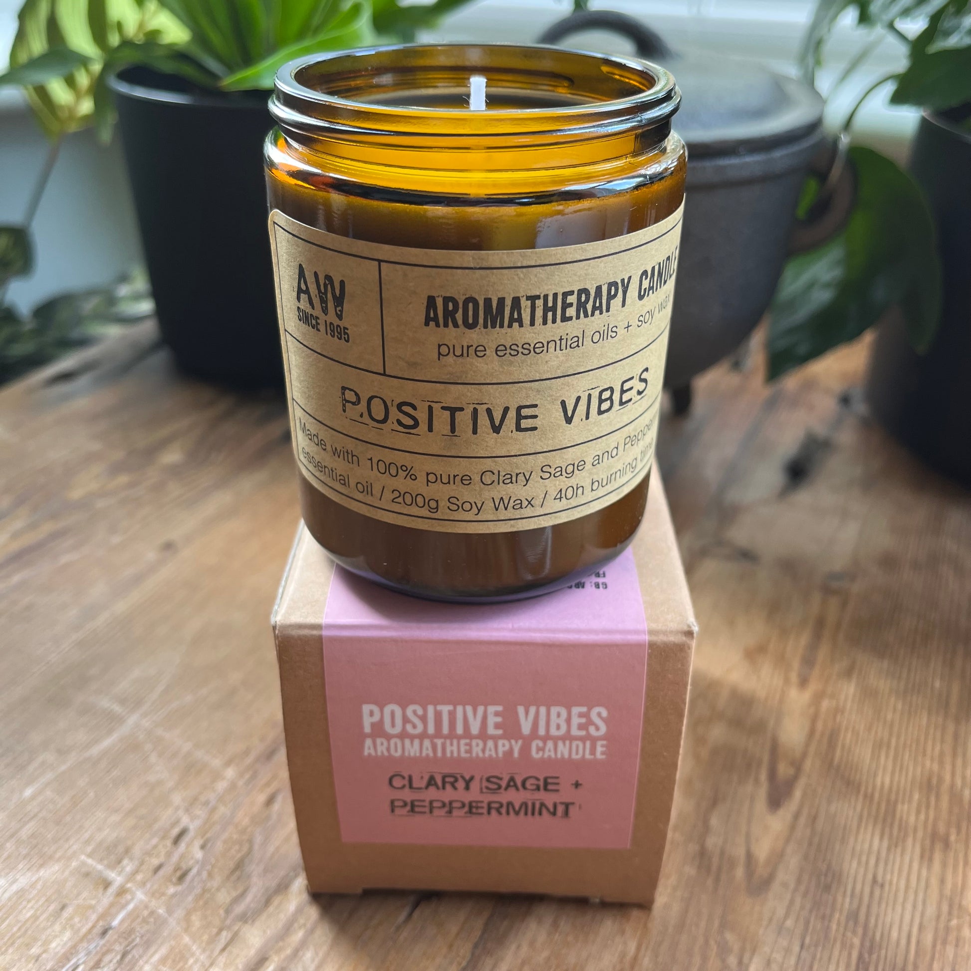 Positive vibes aromatherapy candle in a glass jar with presentaion box 