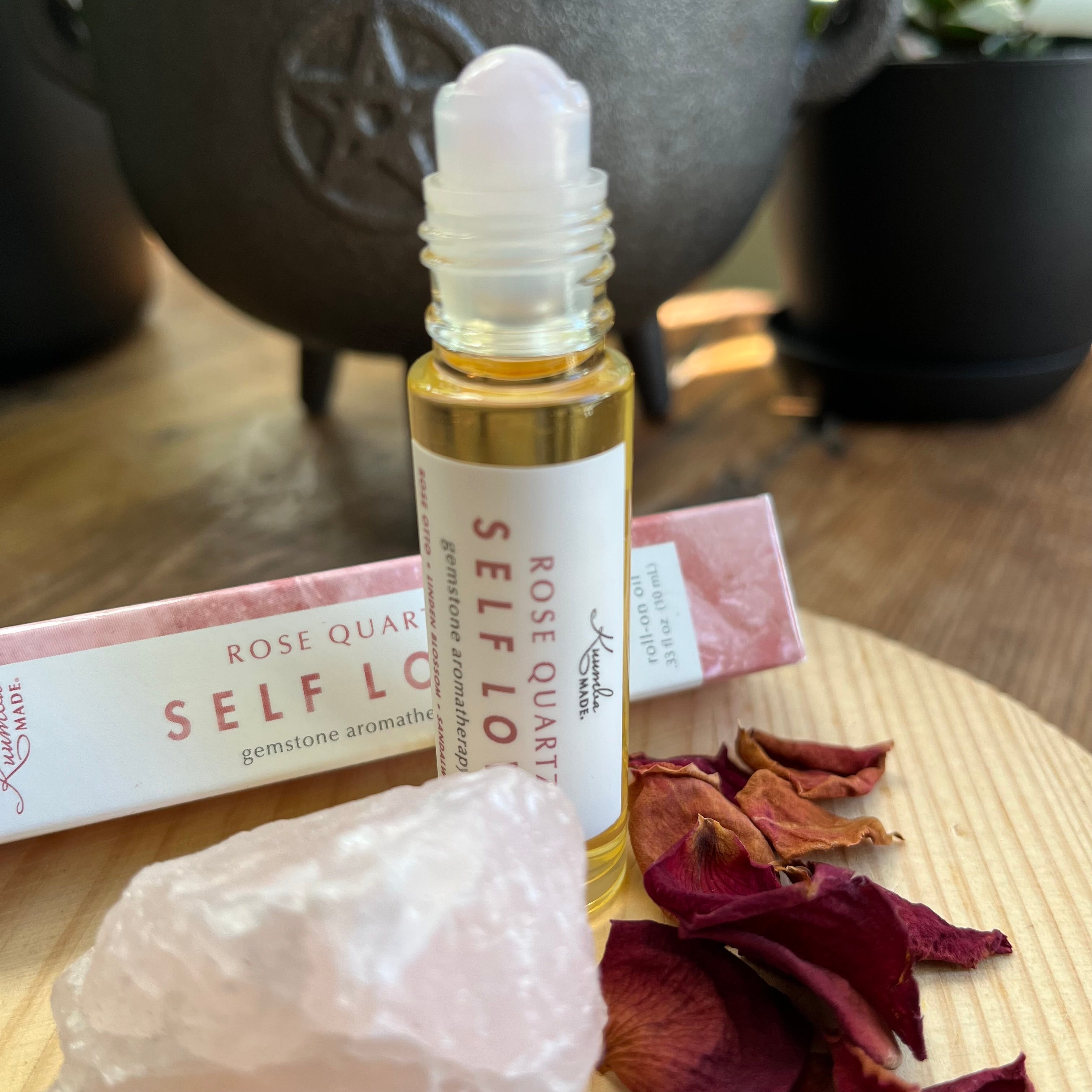 A daily ritual for self-love, emotional healing, and heart-soothing energy. Infused with calming essential oils and a real rose quartz crystal rollerball tip
