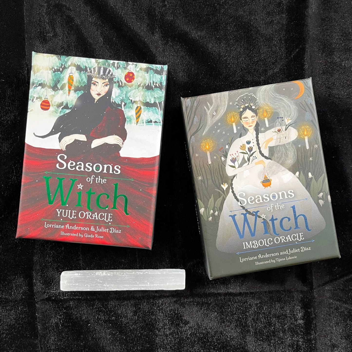 Two Oracle decks titled 'Seasons of the Witch' on a black background