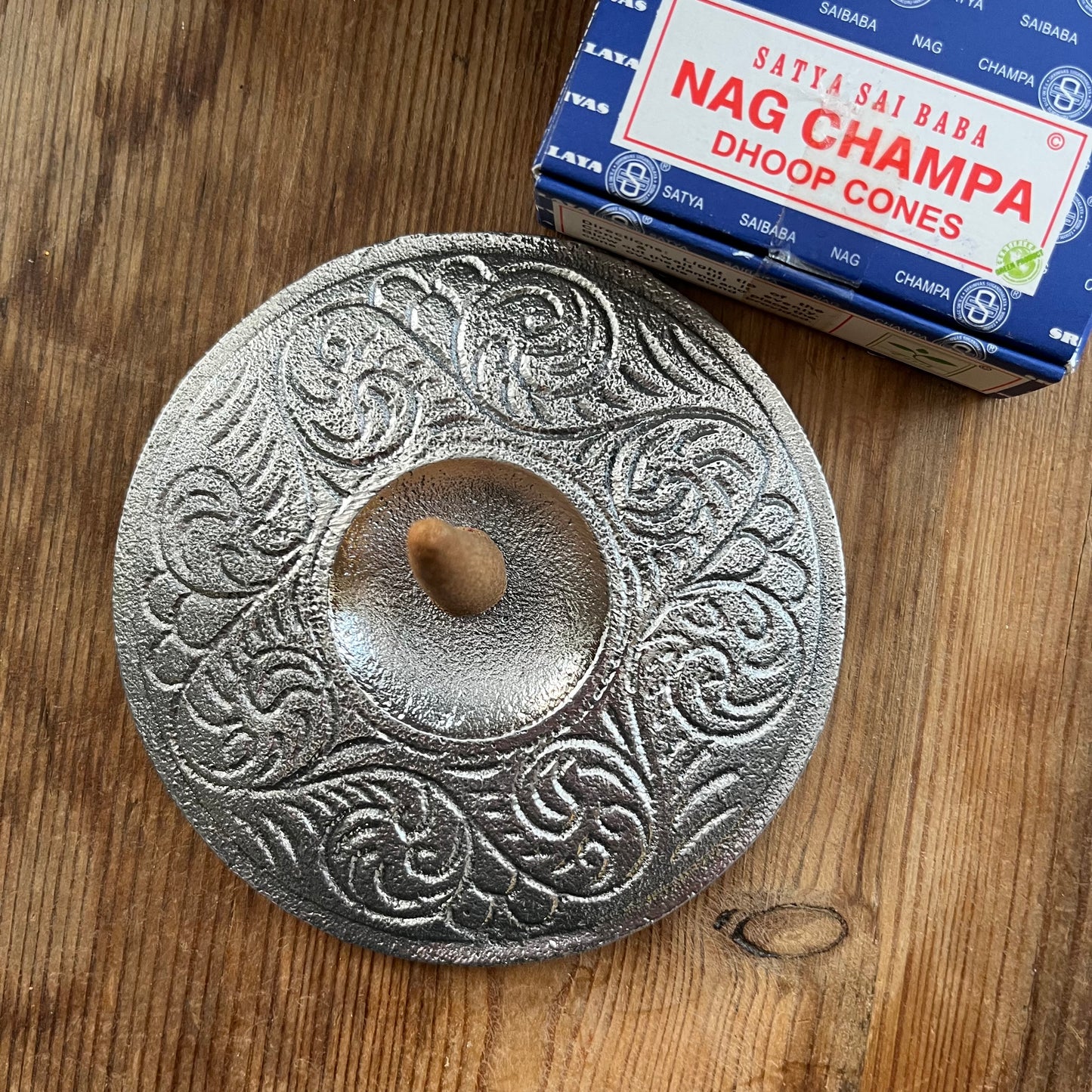 Silver plate for holding multiple incense sticks and incense cones