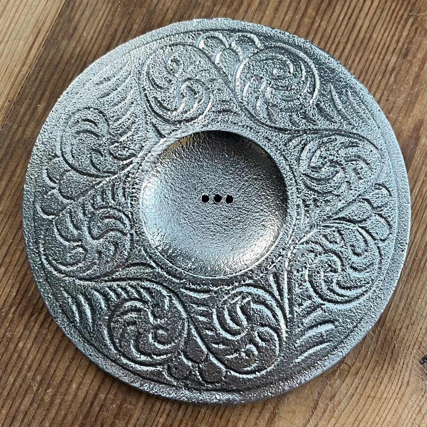 Silver plate for holding multiple incense sticks and incense cone