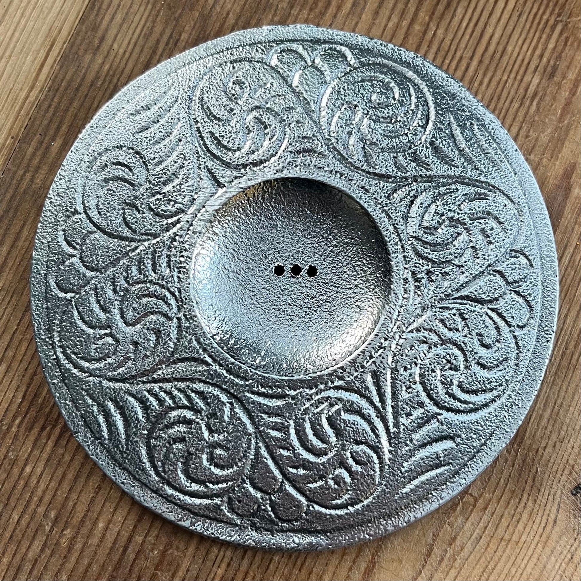 Silver plate for holding multiple incense sticks and incense cone