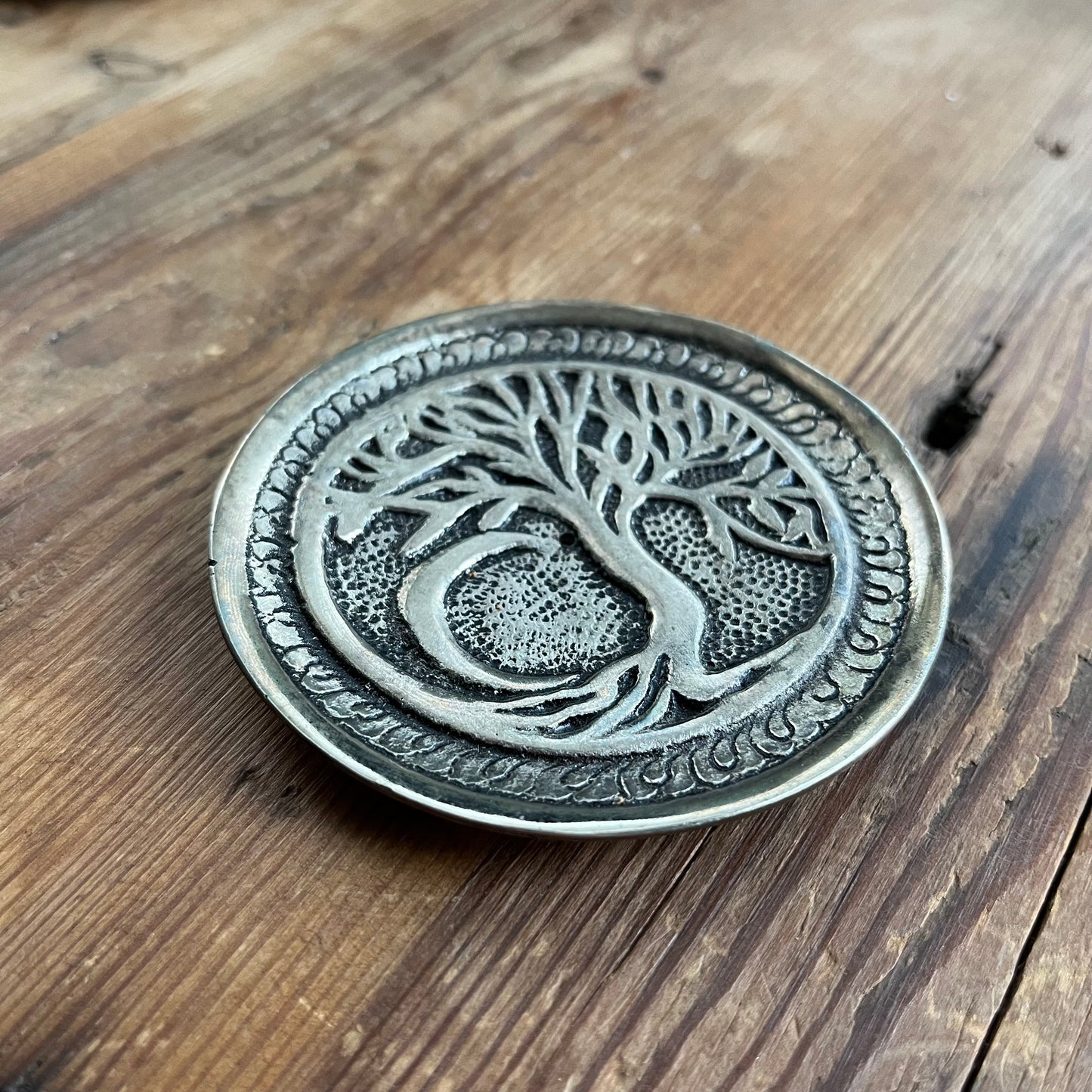 Tree & Moon Aluminium Incense Holder Plate with a hole in the centre for the incense stick