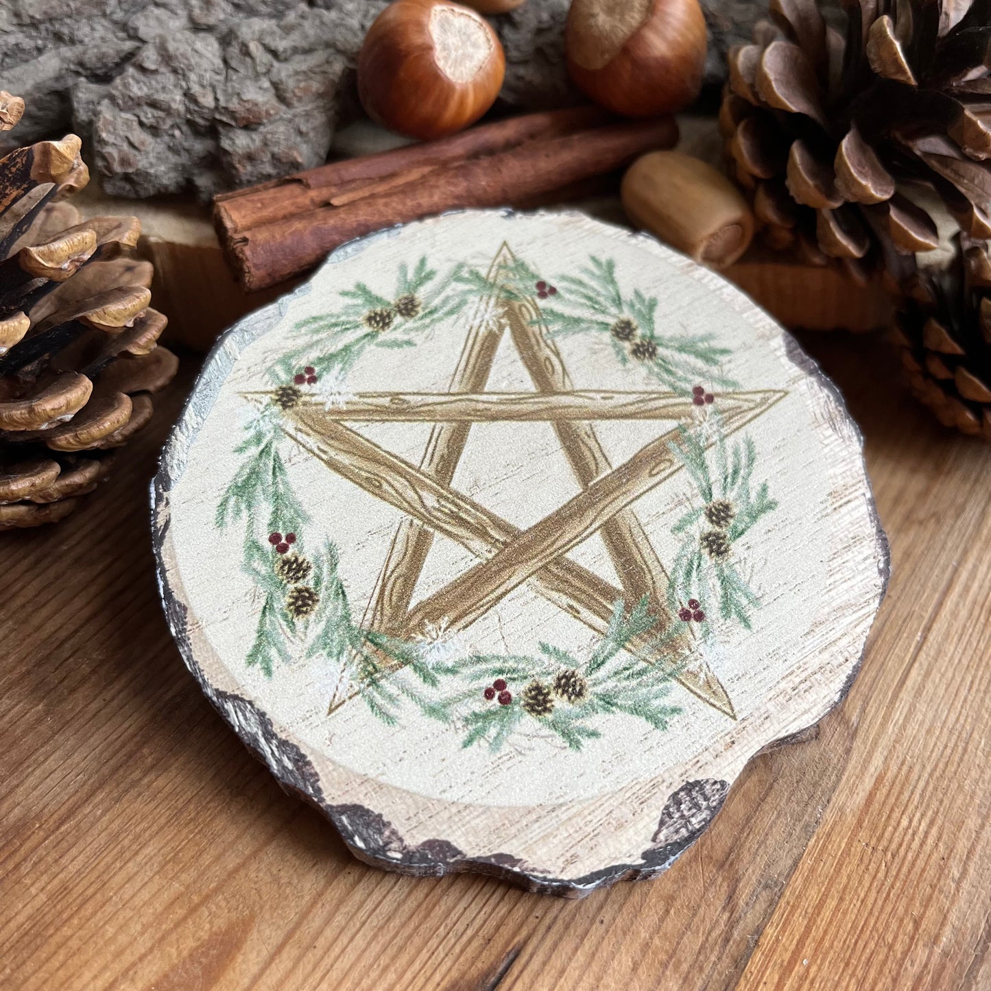 Winter Solstice Wood Slice Coaster Set